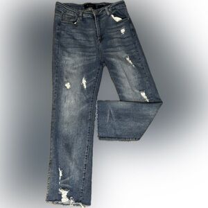 Risen LA Women’s Straight Leg Distressed Jeans - Blue